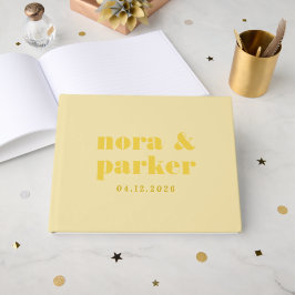 Buttergelbe einfache Monogramm-Hochzeit Gästebuch