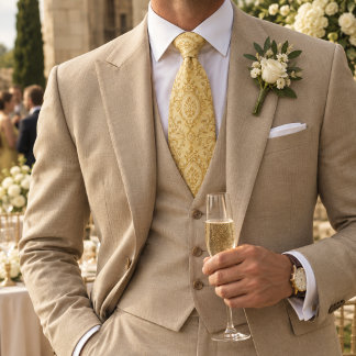 Buttergelbe Gold Barock Damast Eleganz Krawatte