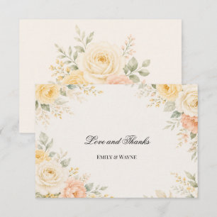 Buttergelbe Pfingstrose- und Elfenblüten-Hochzeit Dankeskarte