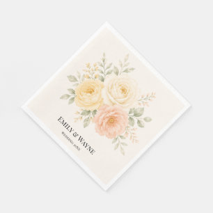 Buttergelbe Pfirsich- und Elfenblumen-Hochzeit Serviette