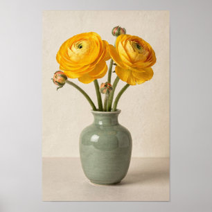 Buttergelbe Ranunculus in einer Salbei-Vase Poster
