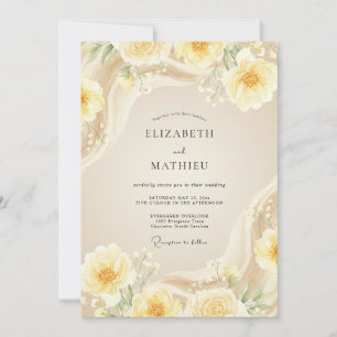 Buttergelbe üppige Blumenhochzeit Einladung