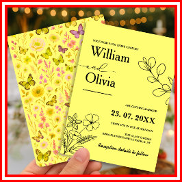 Buttergelbe Wildblume Hochzeit Einladung