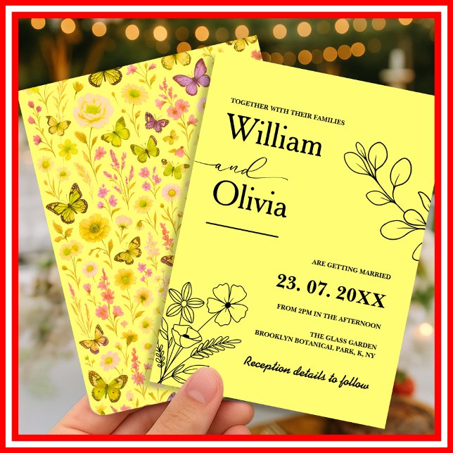 Buttergelbe Wildblume Hochzeit Einladung (Von Creator hochgeladen)