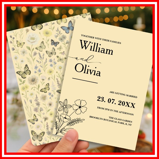 Buttergelbe Wildblume Hochzeit Einladung (Von Creator hochgeladen)