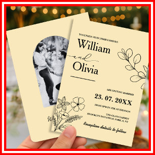 Buttergelbe Wildblumen-Foto-Hochzeit Einladung
