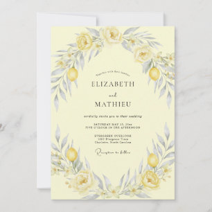 Buttergelbe Zitronen-Eukalyptus-Hochzeit Einladung