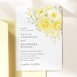 Buttergelbes Elfenbein Florales Hochzeit Einladung