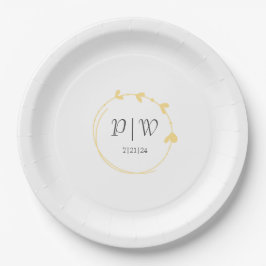 Buttergelbes Herzkraut Monogramm Hochzeit Pappteller