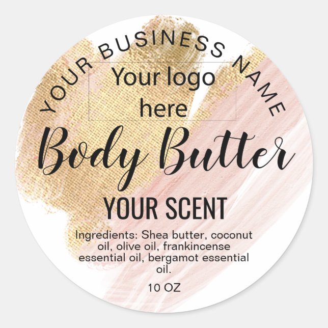 Buttergold Rosa ADD LOGO Klassische Rundung Runder Aufkleber (Vorderseite)