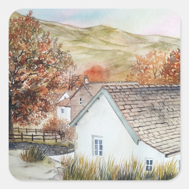 Buttermere Village, Lake District, England Quadratischer Aufkleber (Vorderseite)