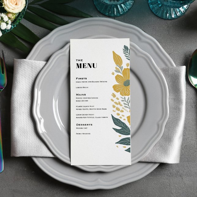 Buttertasse Gelb Modernes Blumenessen Hochzeitsess Menükarte (Von Creator hochgeladen)