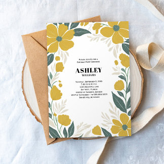 Buttertasse Gelbe Moderne Blumengeburt Party Einladung