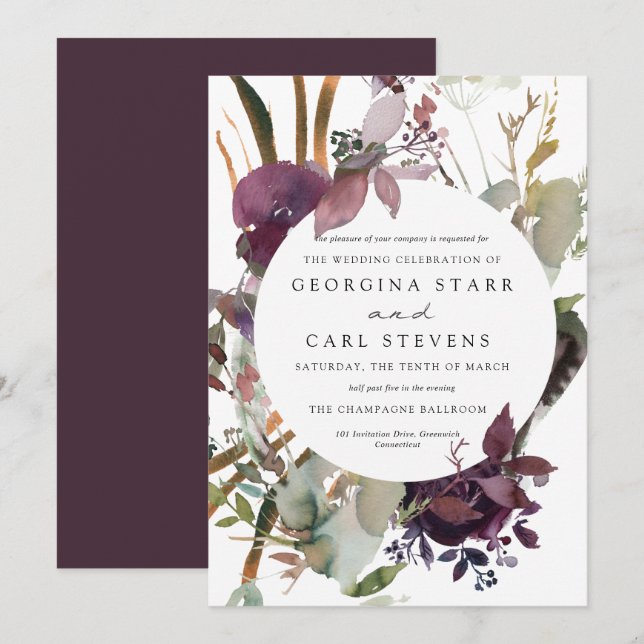 Butterum & Plum Botanische Hochzeit Einladung (Vorne/Hinten)