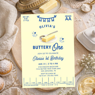 Butterweiches Eins Blau Gelbe Butter 1. Geburtstag Einladung