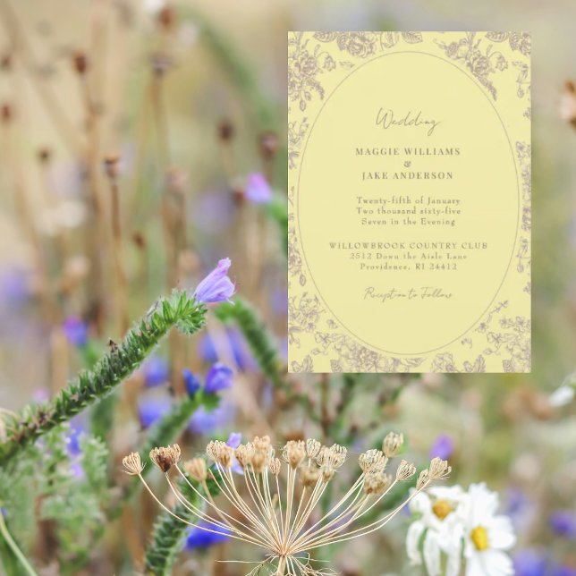 Buttery Yellow Chinoiserie Elegante Hochzeit Einladung (Von Creator hochgeladen)