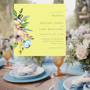 Buttery Yellow Summer Floral Square Wedding II Einladung