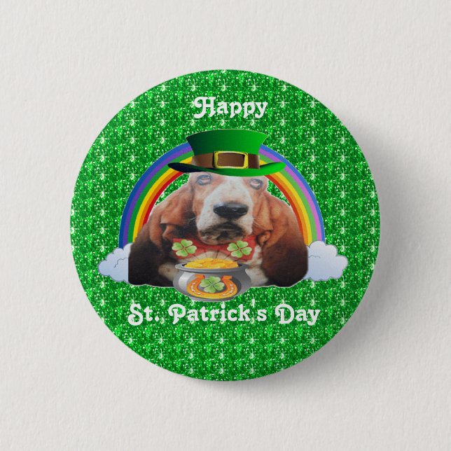 Button Basset Hound Happy St Patrick's Day (Vorderseite)