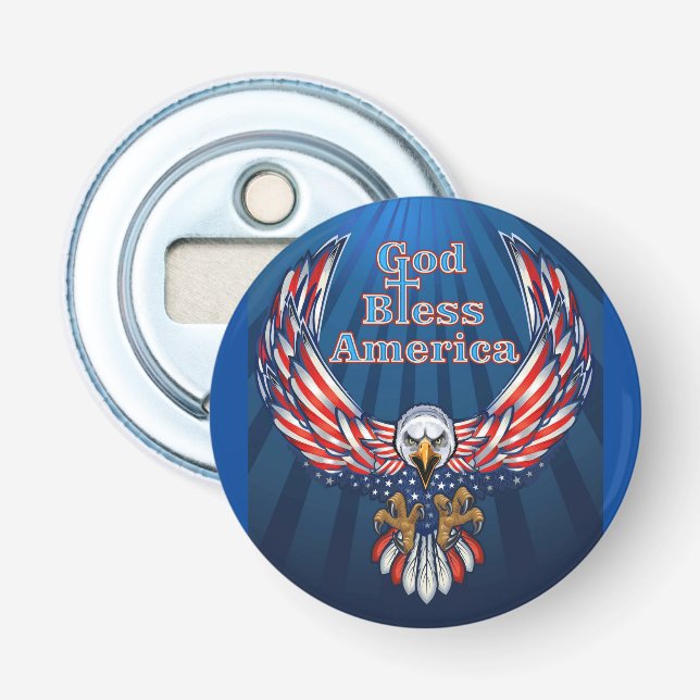 Button Bottle Opener American beautiful Eagle Blue Flaschenöffner (Vorderseite)