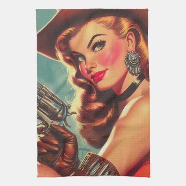 Button des Vintagen Westerns Geschirrtuch (Vertikal)
