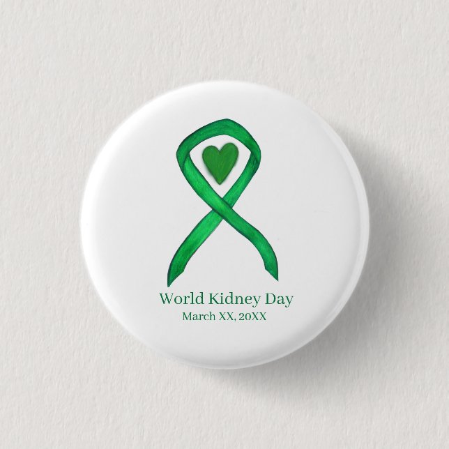 Button des World Kidney Day Green Awareness Ribbon (Vorderseite)
