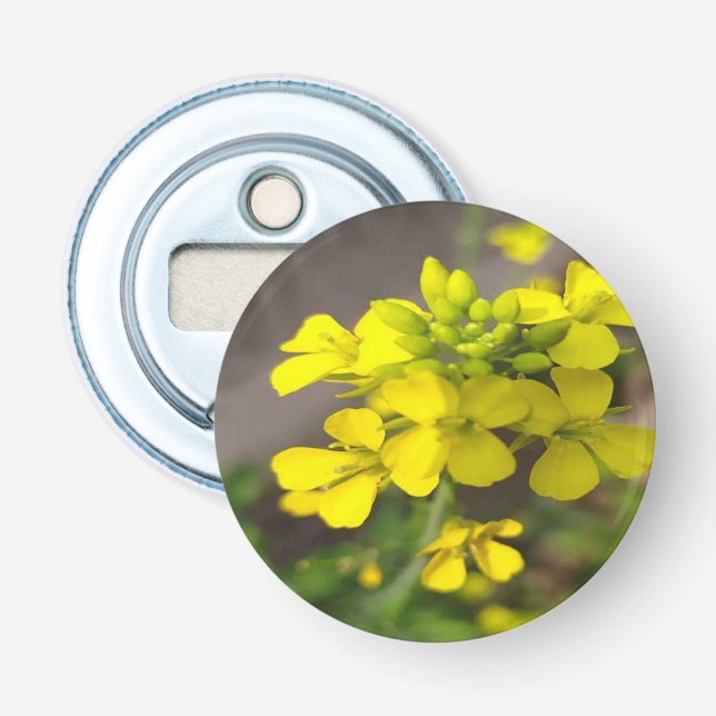 Button-Flaschenöffner mit gelber Blume Flaschenöffner (Vorderseite)