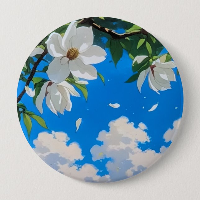 Button--Floral Serie Weiße Magnolie Button (Vorderseite)
