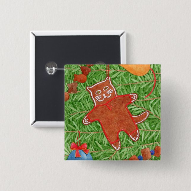Button GINGERBREAD KITTY Square (Vorne & Hinten)
