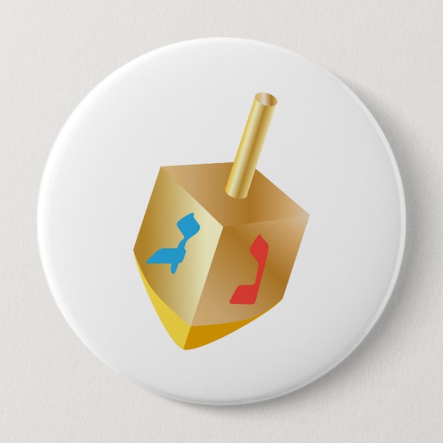 Button Hanukkah Festival Gold Wood Dreidel Hebrew (Vorderseite)