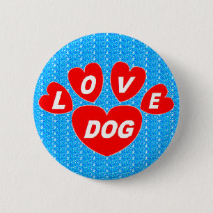 Button Liebe Hund rot auf leuchtend blau