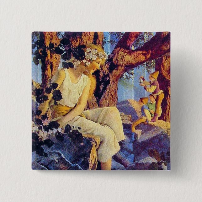 Button: Mädchen mit Elfen - von Maxfield Parrish Button (Vorderseite)