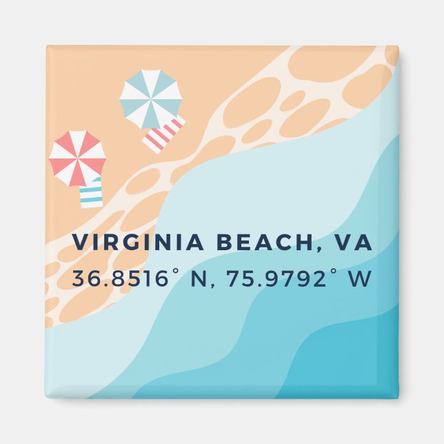 Button Magnet - Koordinaten von Virginia Beach, VA (Vorne)