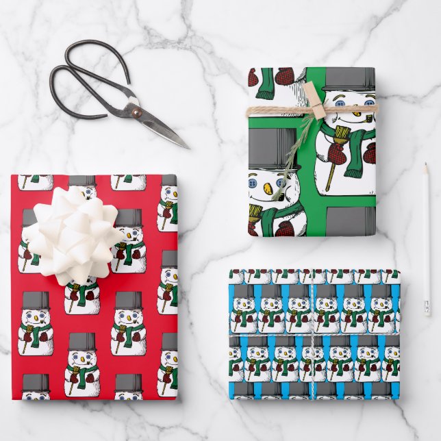 Button Mit Augen Snowman Geschenkpapier Set (Vorderseite)
