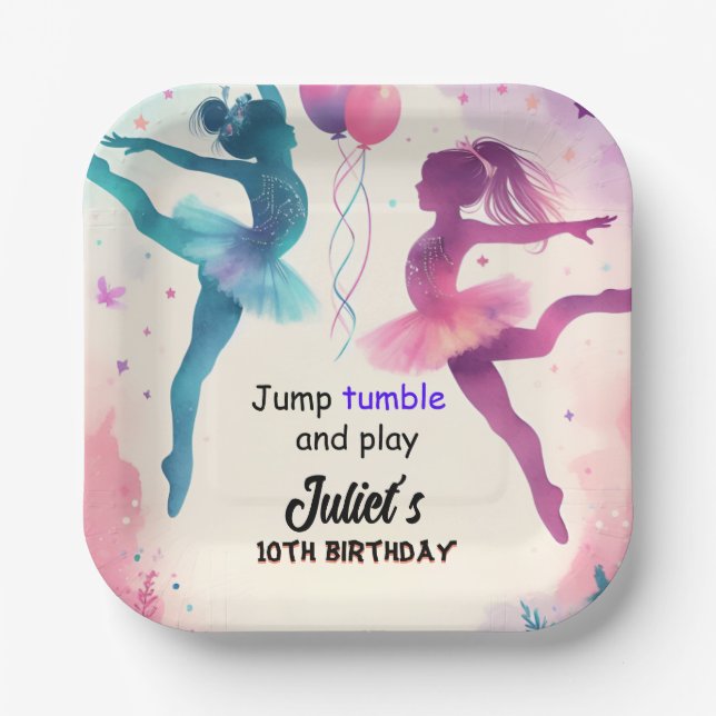 Button Moderne niedliche Jump Girl Gymnastik 10. G Pappteller (Vorderseite)