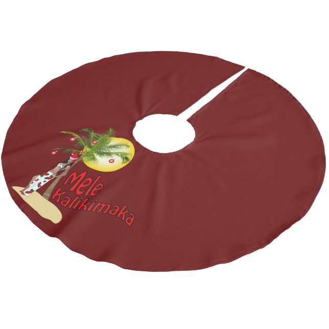 Button-oben Mele Kalikimaka Weihnachtsbaum-Rock Polyester Weihnachtsbaumdecke (Schrägansicht)