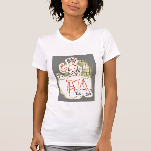 Button-oben Vintager T - Shirt (Badezimmer) (Vorderseite)