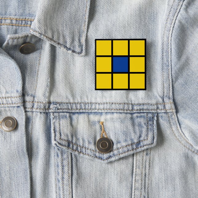 Button Quadrate Blume Gelb Blau (Beispiel)