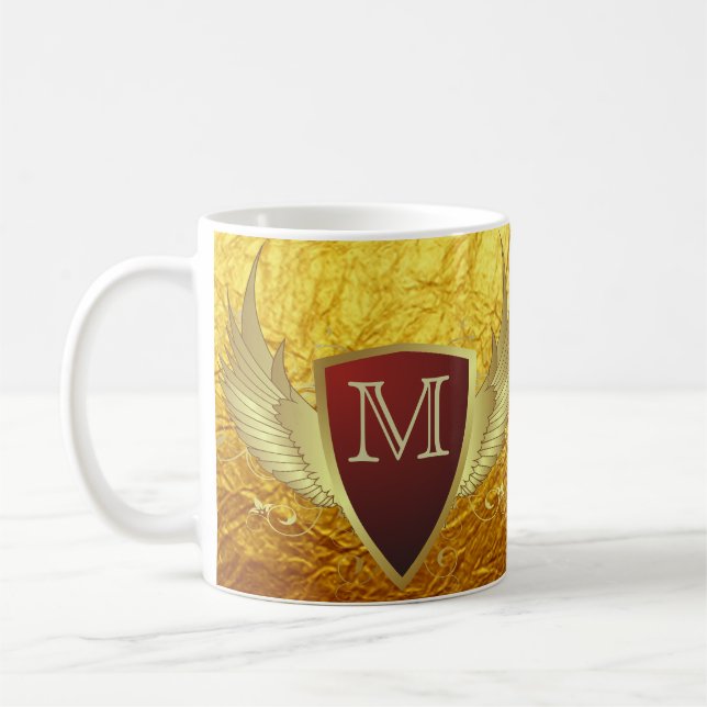 Button RETRO GOLD WINGS WINGS II + Ihr Monogramm Kaffeetasse (Links)