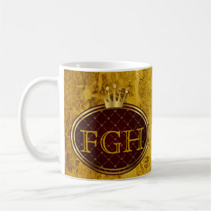 Button RETRO GOLDENE KRONEN + dein Monogramm Kaffeetasse