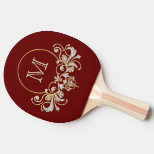 Button RETRO ORNAMENT + Ihr Monogramm Tischtennis Schläger