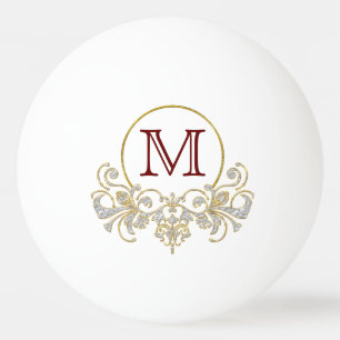 Button RETRO ORNAMENT + Ihr Monogramm Tischtennisball