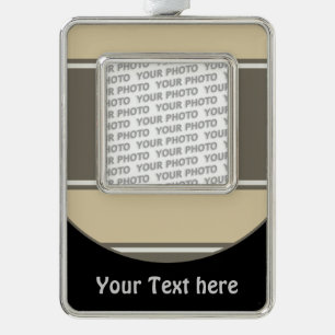 Button RETRO-STREIFEN + Ihr Foto & Text Rahmen-Ornament Silber