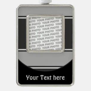 Button RETRO STREIFEN + Ihr Foto & Text Rahmen-Ornament Silber