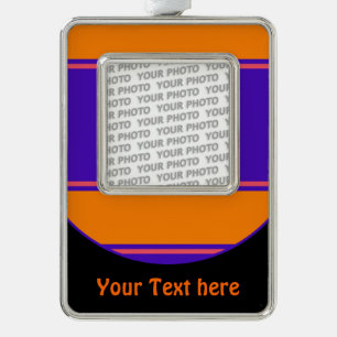 Button RETRO STREIFEN + Ihr Foto & Text Rahmen-Ornament Silber