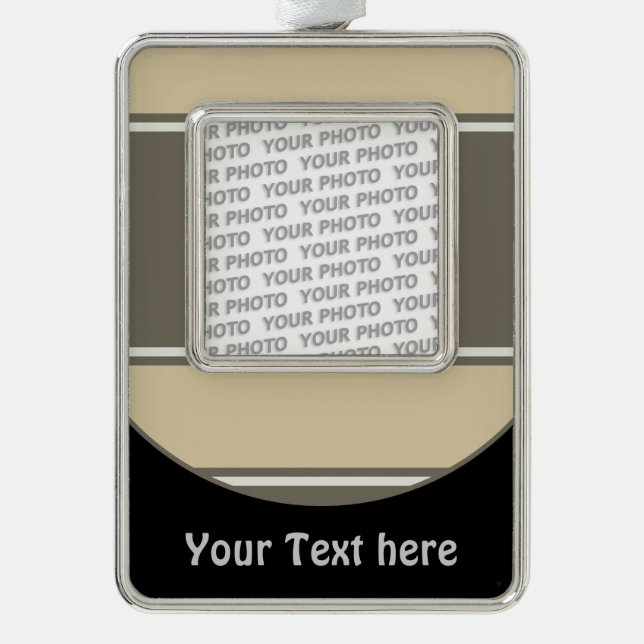 Button RETRO STRIPES + Ihr Foto & Text Rahmen-Ornament Silber (Vorderseite)