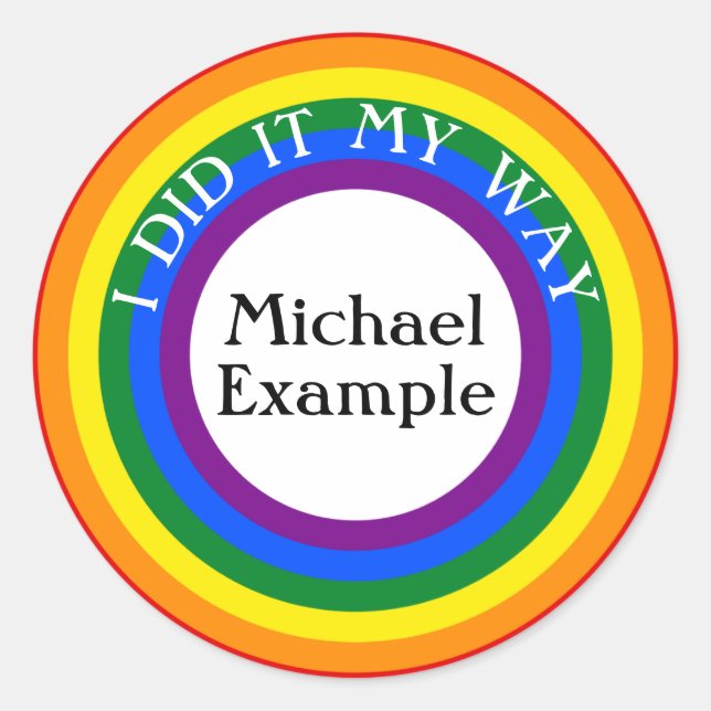 Button RINGS Regenbogen 1 + Ihr Backgr. & Text Runder Aufkleber (Vorderseite)