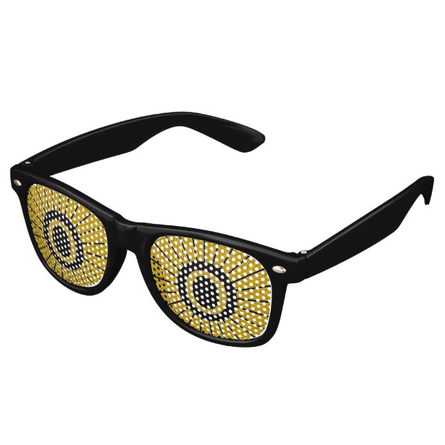 BUTTON ROUND RAYS Gold + Ihr Monogramm Partybrille (Schrägansicht)