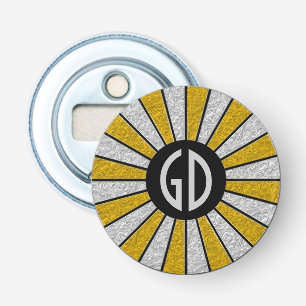 BUTTON ROUND RAYS Silber Gold + Ihr Monogramm Flaschenöffner