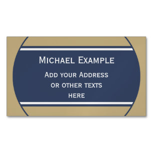 BUTTON ROUND Streifen blau beige grau + Ihr Text Magnetische Visitenkarte