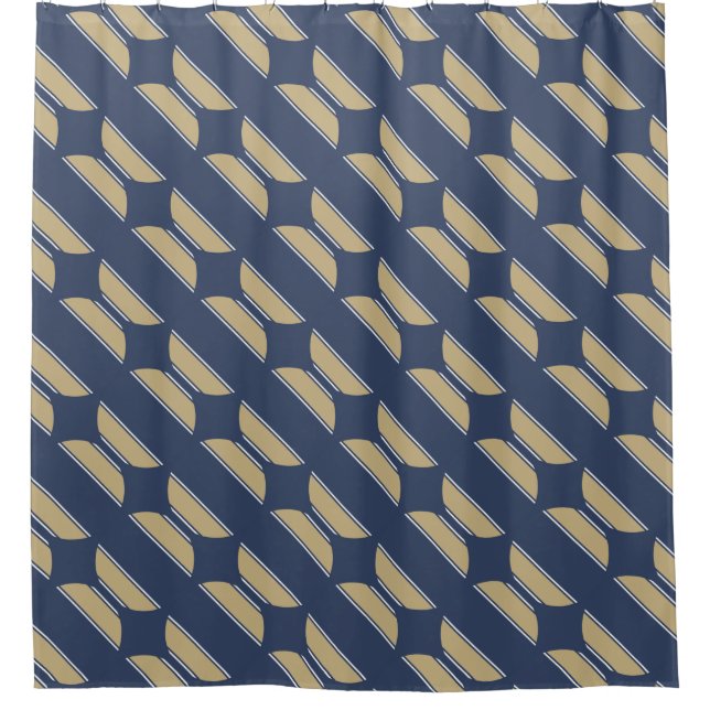 BUTTON ROUND Streifen blau Sand grau Duschvorhang (Vorderseite)